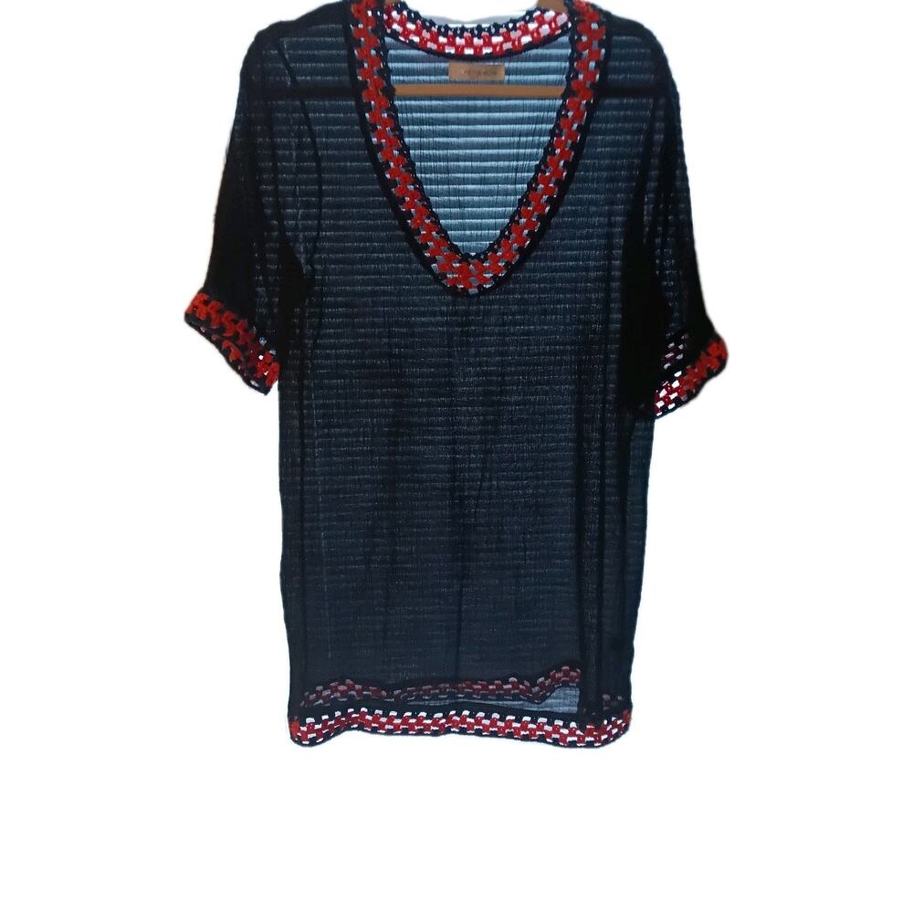 Hipster Row Beach Cover Up Black Crocheted Trim Sz. L Beach Summer